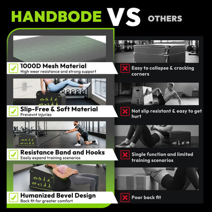 HANDBODE Hip Thrust Bench, Multi-Functional Slip-Free Hip Thrust Machine for Glute Bridge, Box Jump, Push-Ups, Squat, Ab Exercise, Suitable for Home & Gym, Black/Green