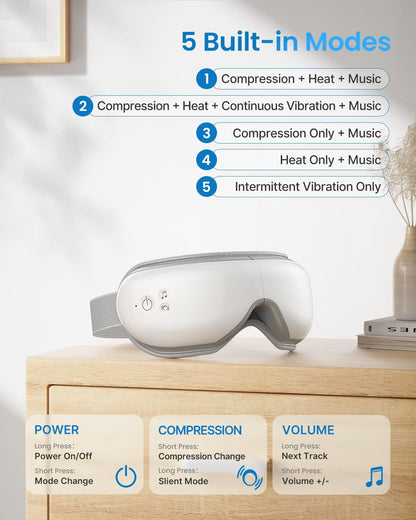 RENPHO Eyeris 1 - Eye Massager with Heat, Eye Massage Mask with Bluetooth Music, Compression, Eye Care Device for Relieve Eye Strain, Improve Sleep, Ideal Gifts for Women Men