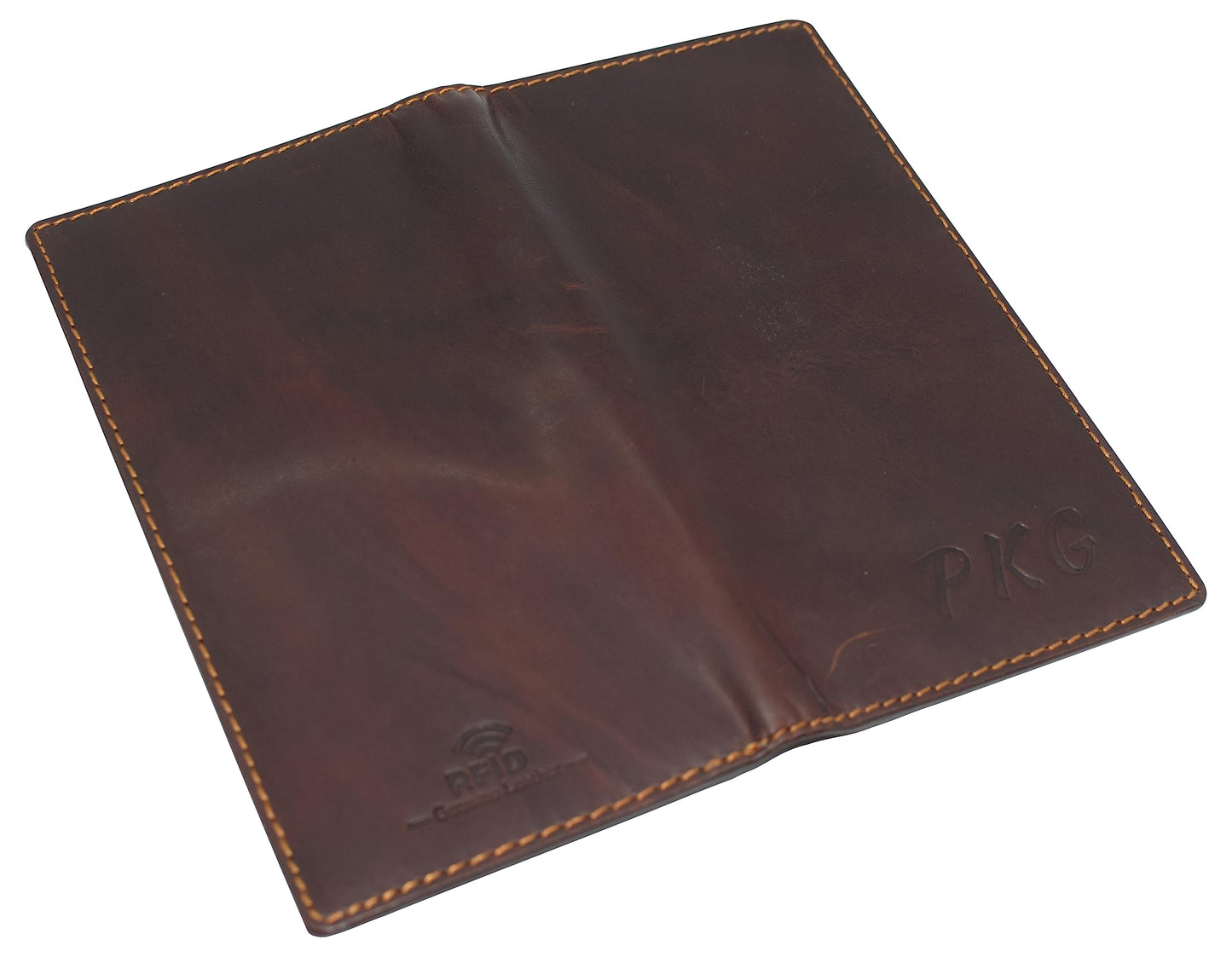 CAZORO Personalized Name Initials Wallets Vintage Leather RFID Bifold Checkbook Cover Holder Womens Mens (RHU Brown)