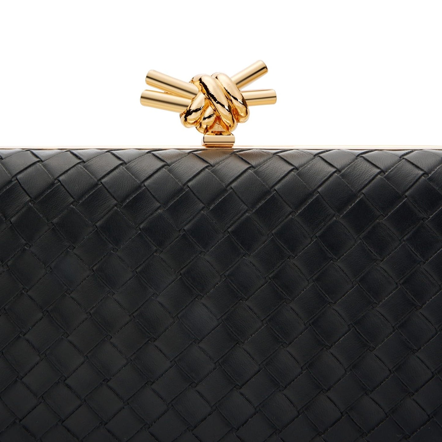 Gurina Elegant Woven PU Leather Clutch Purse for Women - Formal Evening Bags with Detachable Chain, for Weddings & Cocktail Parties (ZOOI Black)