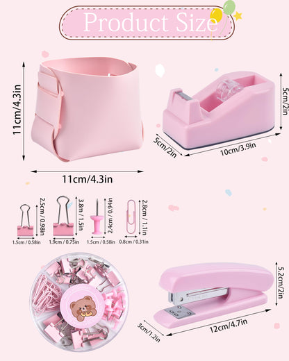 Pink Desk Accessories, Pencil case, Stapler, Pen and a Lot of Office Pink Office Supplies Beautifully Presented in a Gift Box