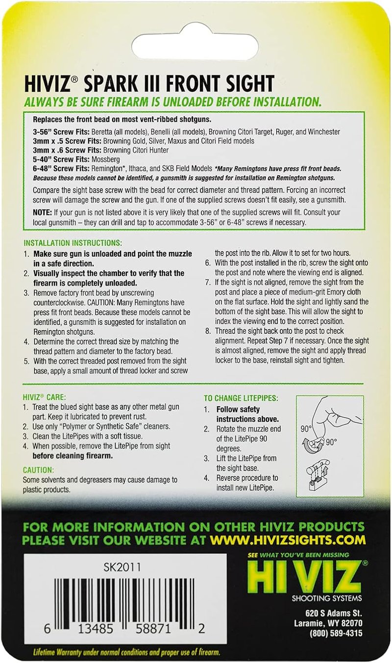 HIVIZ Sight Systems Spark III - Threaded Front Bead Replacement for Enhanced Accuracy