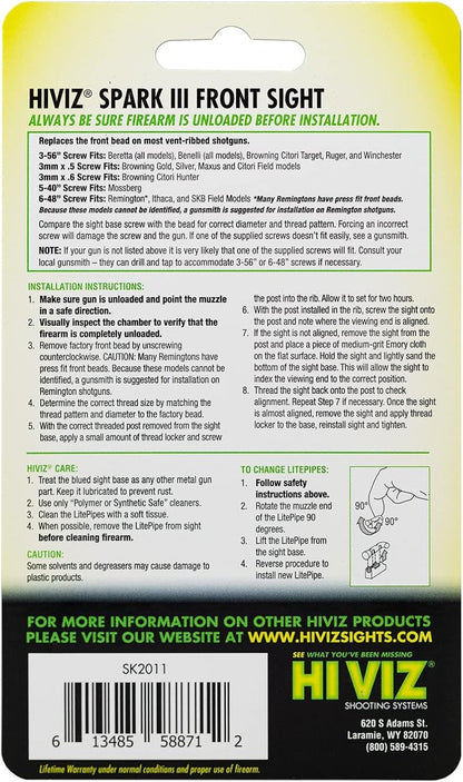 HIVIZ Sight Systems Spark III - Threaded Front Bead Replacement for Enhanced Accuracy