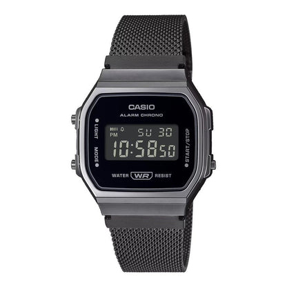 Casio A168WEMB-1BV Men's Vintage Collection Gunmetal Mesh Band Alarm Chronograph Illuminator Digital Watch