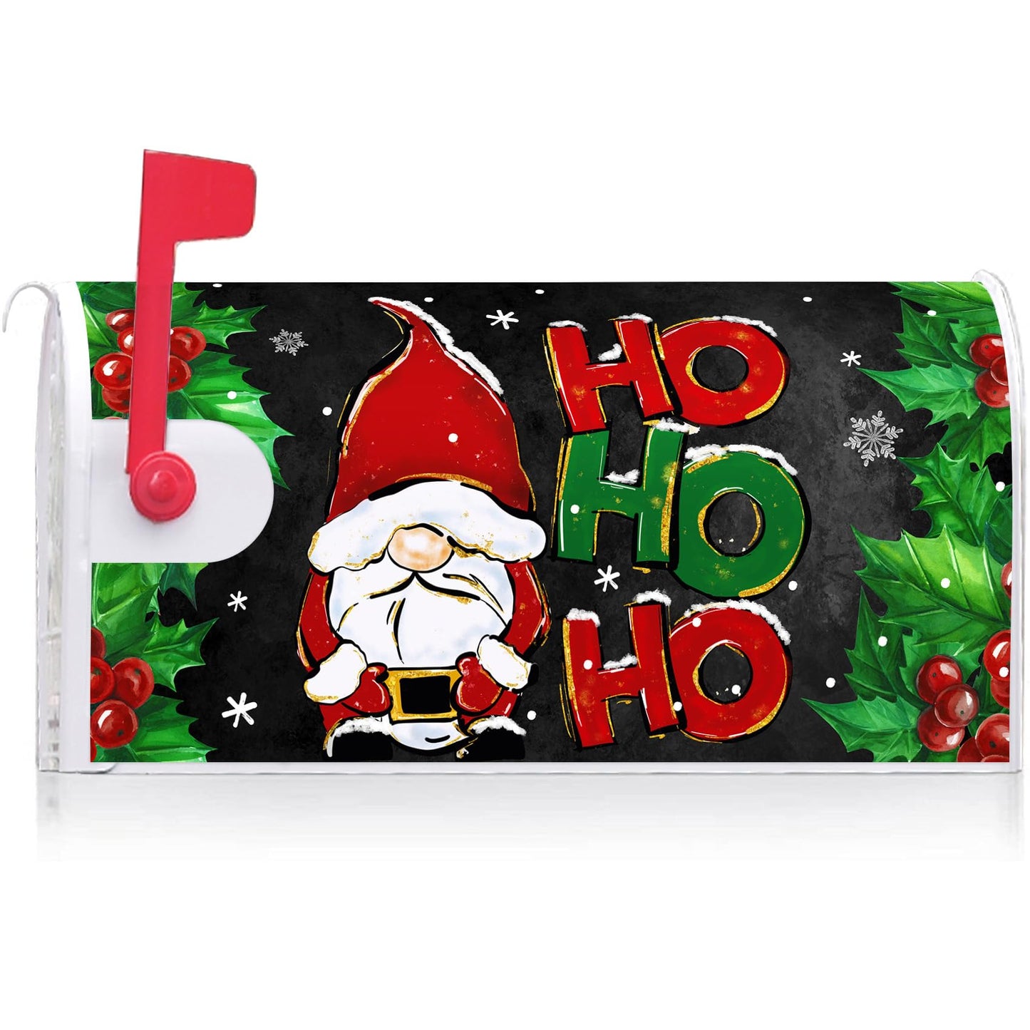 Texupday Ho Ho Ho Santa Christmas Gnome Snowflakes Decoration Mailbox Cover With Magnetic Strip Winter Holiday Mailbox Wraps Post Letter Box Cover Standard Size 21" X 18" for Garden Outdoor Yard Decor
