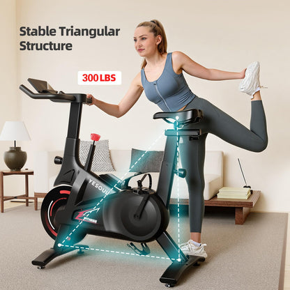 YESOUL Exercise Bike for Home – Silent Magnetic Resistance Stationary Bike with Stable Triangle Frame, 300 lbs Capacity, Dual-Stage Drive & Alloy Flywheel, Smart App with Scenic Routes & Live Classes