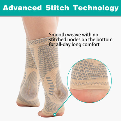 INDEEMAX Ankle Brace for Sprained Ankle Compression Sleeve, 2 Pack Copper Infused Ankle Support Brace for Women & Men, Plantar Fasciitis Relief Achilles Tendonitis, Sports Running, Skin Silver, XL