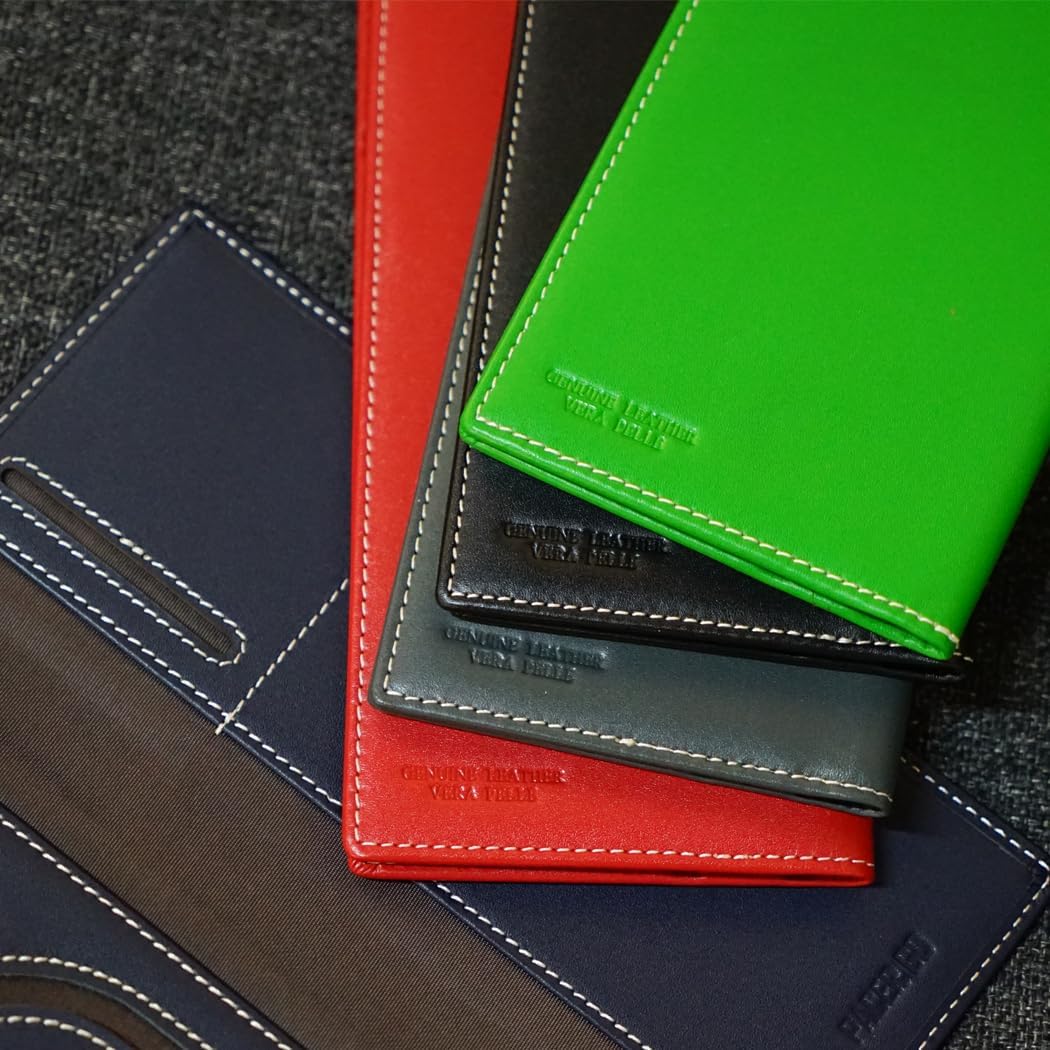 Pacer Go Genuine Leather RFID Blocking Long Passport Holder Passport Cover (Dark Blue)