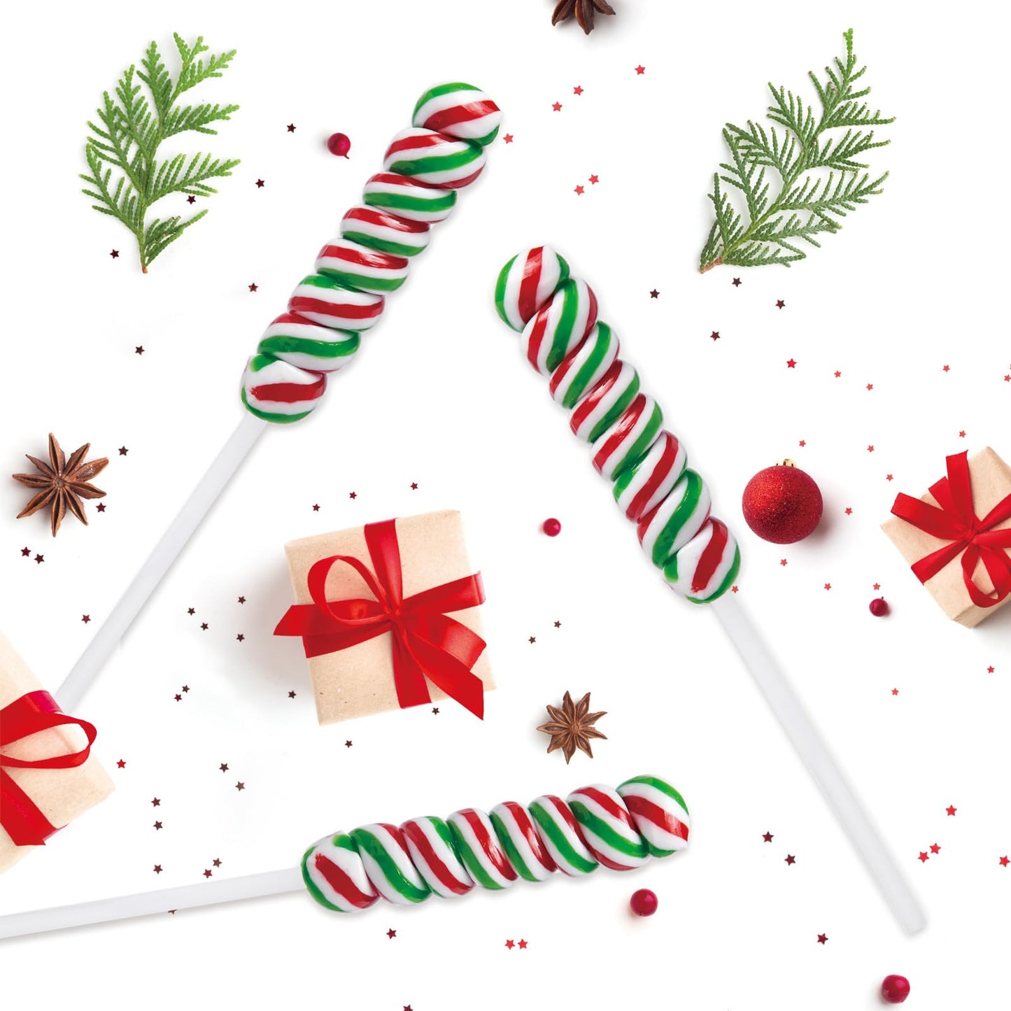 Christmas Lollipops Candy - Individually Wrapped Holiday Twisty Lollipops Bulk - Christmas Themed Red and Green Suckers for Stocking Stuffers, Party Favor, Cherry Flavor, 30 Pack