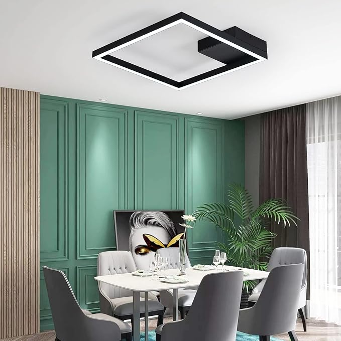 MADEM Modern LED Ceiling Light 15.74'' Black Flush Mount Ceiling Light 2160LM 27W LED Chandelier Square Ceiling Lamp Fixture for Bedroom Dining Room Living Room