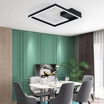 MADEM Modern LED Ceiling Light 15.74'' Black Flush Mount Ceiling Light 2160LM 27W LED Chandelier Square Ceiling Lamp Fixture for Bedroom Dining Room Living Room