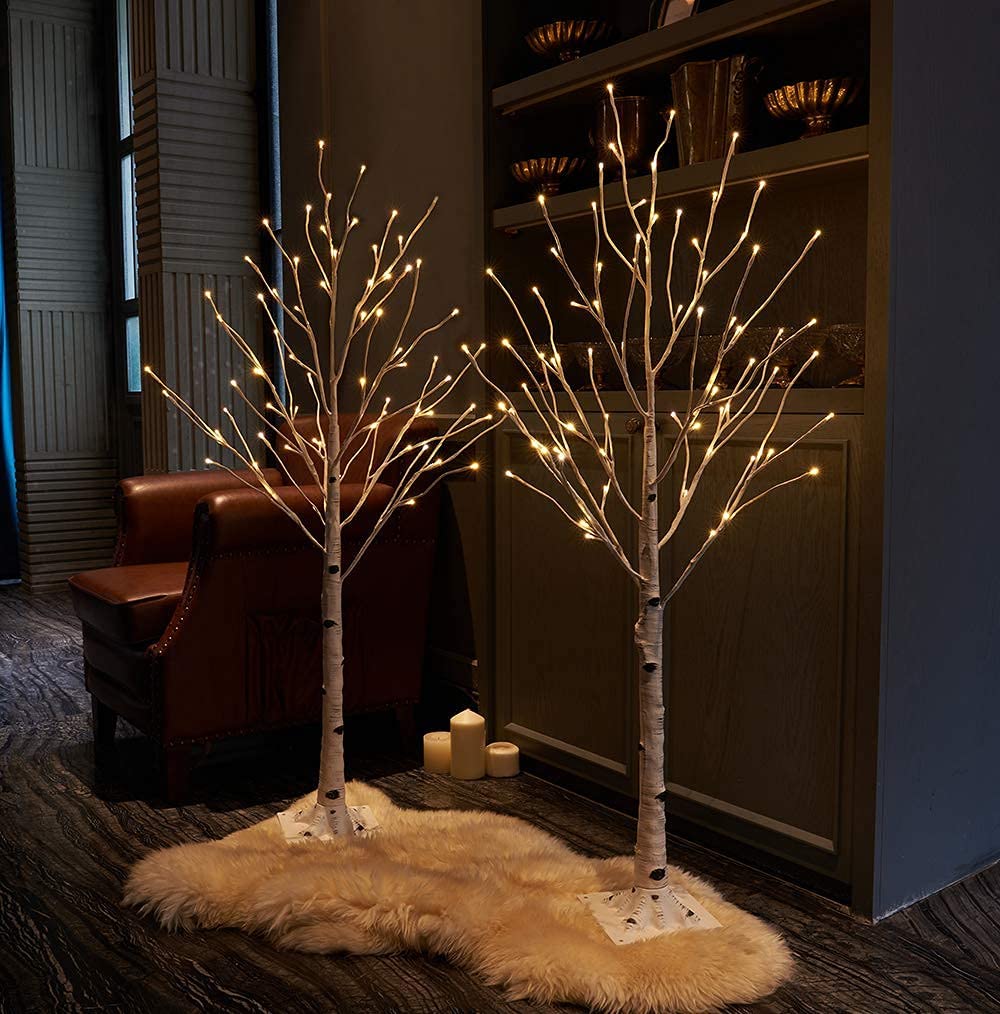 Hairui Lighted Birch Tree Plug in 4FT 72 LED White Twig Tree with Lights for Thanksgiving Christmas Room Decorations Indoor Outdoor