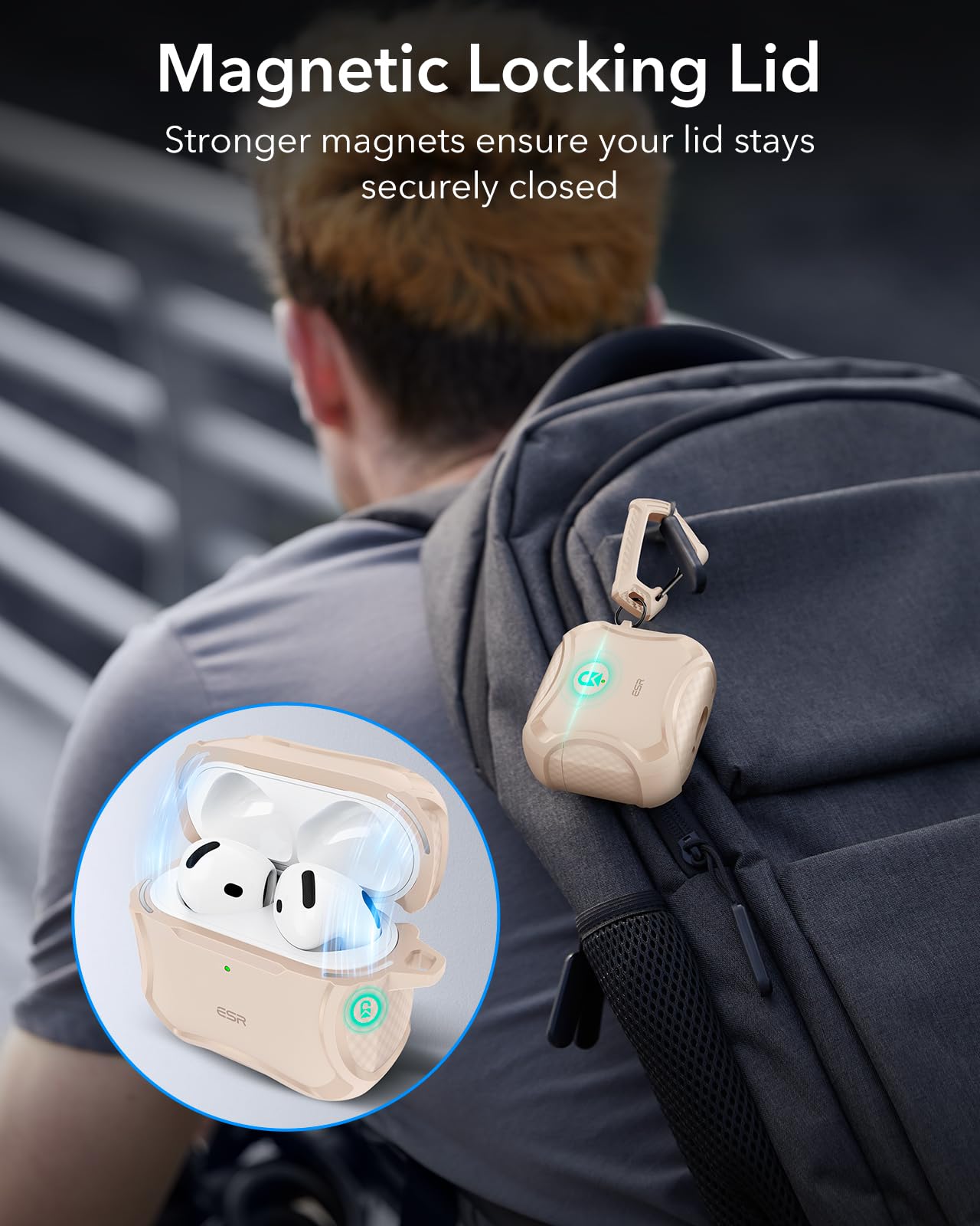 ESR for AirPods 4 Case, Compatible with AirPods 4th Generation Case (2024), Compatible with MagSafe, Powerful Drop Protection, Magnetic Lid, Cyber Series, Desert Titanium