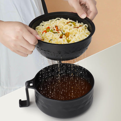 Ramen Bowl Set of 2, Ramen Cooker 33 oz, Ramen Bowls with Chopsticks and Spoon, Microwave Pasta Cooker, Ramen Bowl Microwave Gift College Dorm Essentials for Girls Guys (Black)