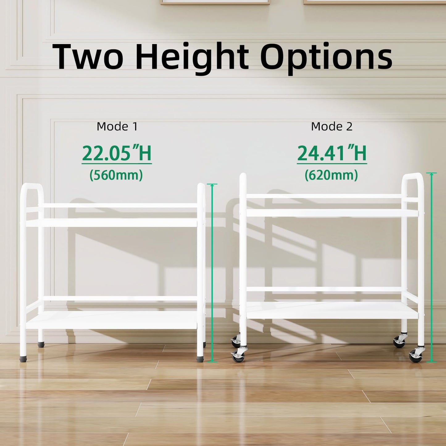 HDANI 2 Tier Under Desk Printer Stand with Storage,Microwave Storage Rack,Metal Rolling Printer Cart with Wheels for Home Office,Utility Storage Cart and Stand,White