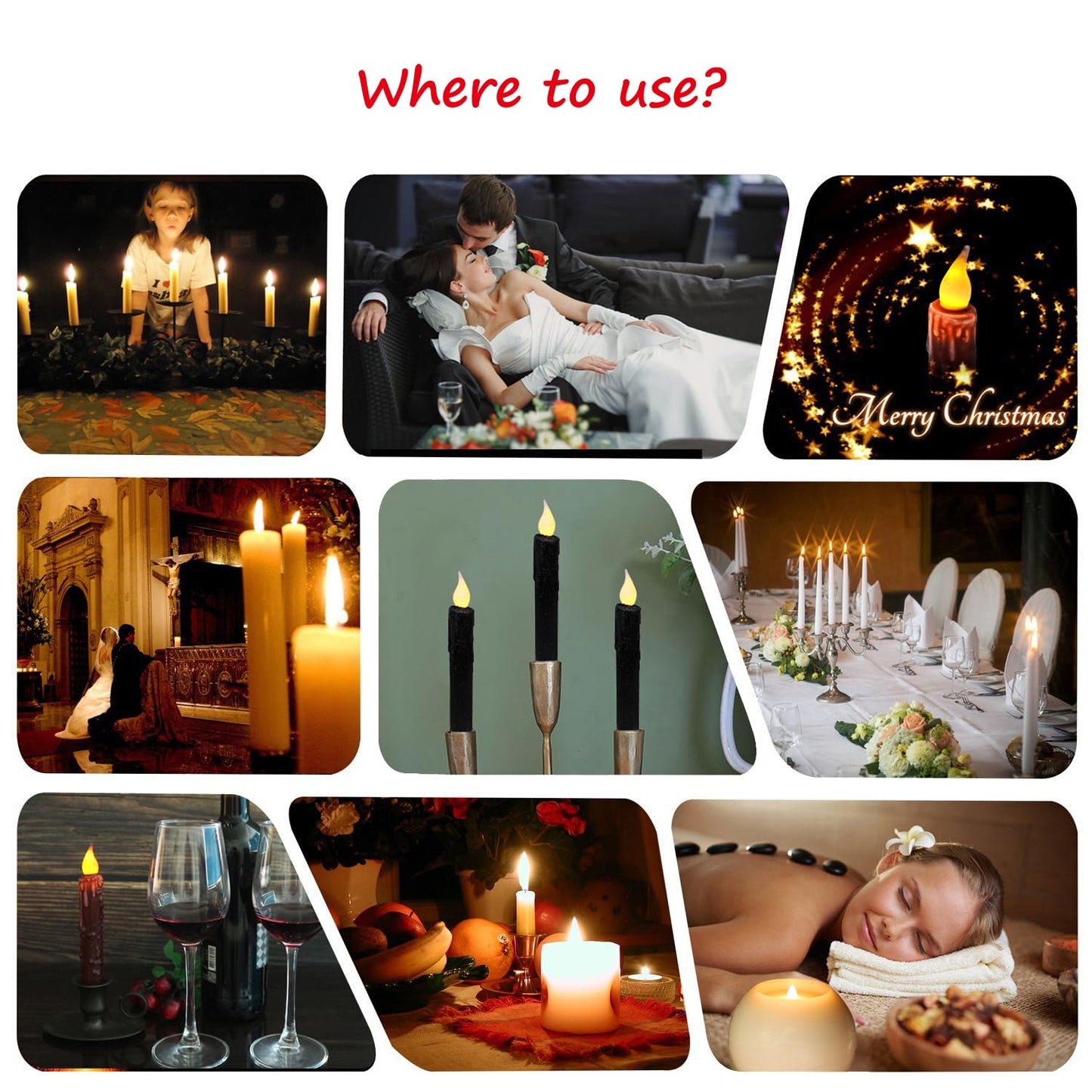 CVHOMEDECO. Glitter Flameless Candles Flickering Battery Operated LED Taper Candles with Timer for Home, Wedding, Halloween, Christmas Decor. Black, 6-3/4 Inch, Set of 2