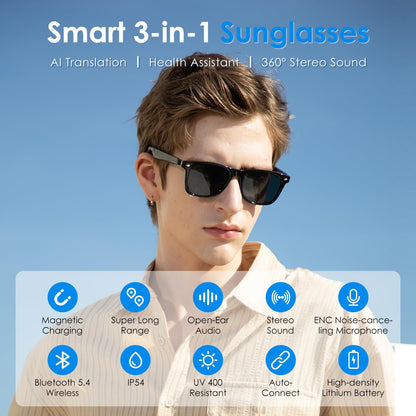GetD AI Glasses for Men & Women, Smart Glasses Powered by ChatGPT, AI Real-time Translation with 145 Languages, 11H Music Play, Bluetooth Glasses with Photochromic Lens for Daily Use, Travel