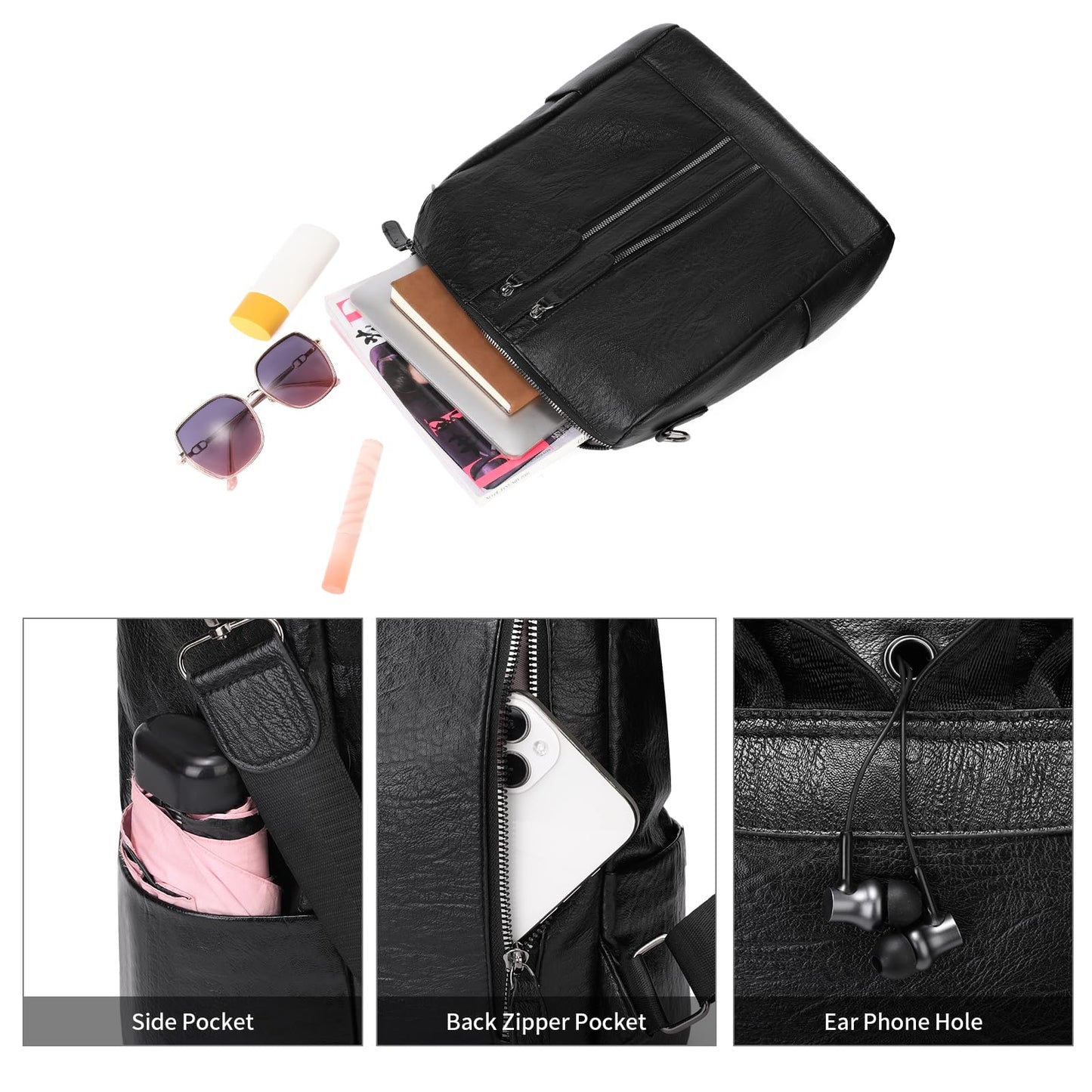 GAEKEAO Backpack Purse for Women PU Leather Anti-theft Backpack Ladies Convertible Large Travel Designer Fashion Shoulder Bag
