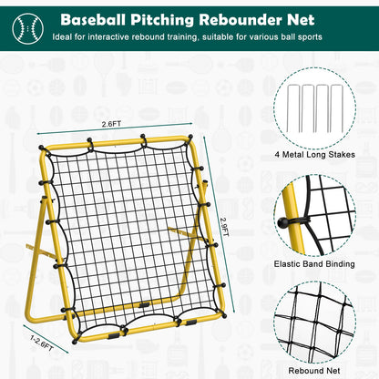 LIANTRAL Baseball Rebounder Net, Adjustable Bounce Back Trainer for Soccer, Volleyball, Softball, Portable Folding Rebounder for Passing & Shooting Practice, Volleyball Rebound Net for Kids, Yellow