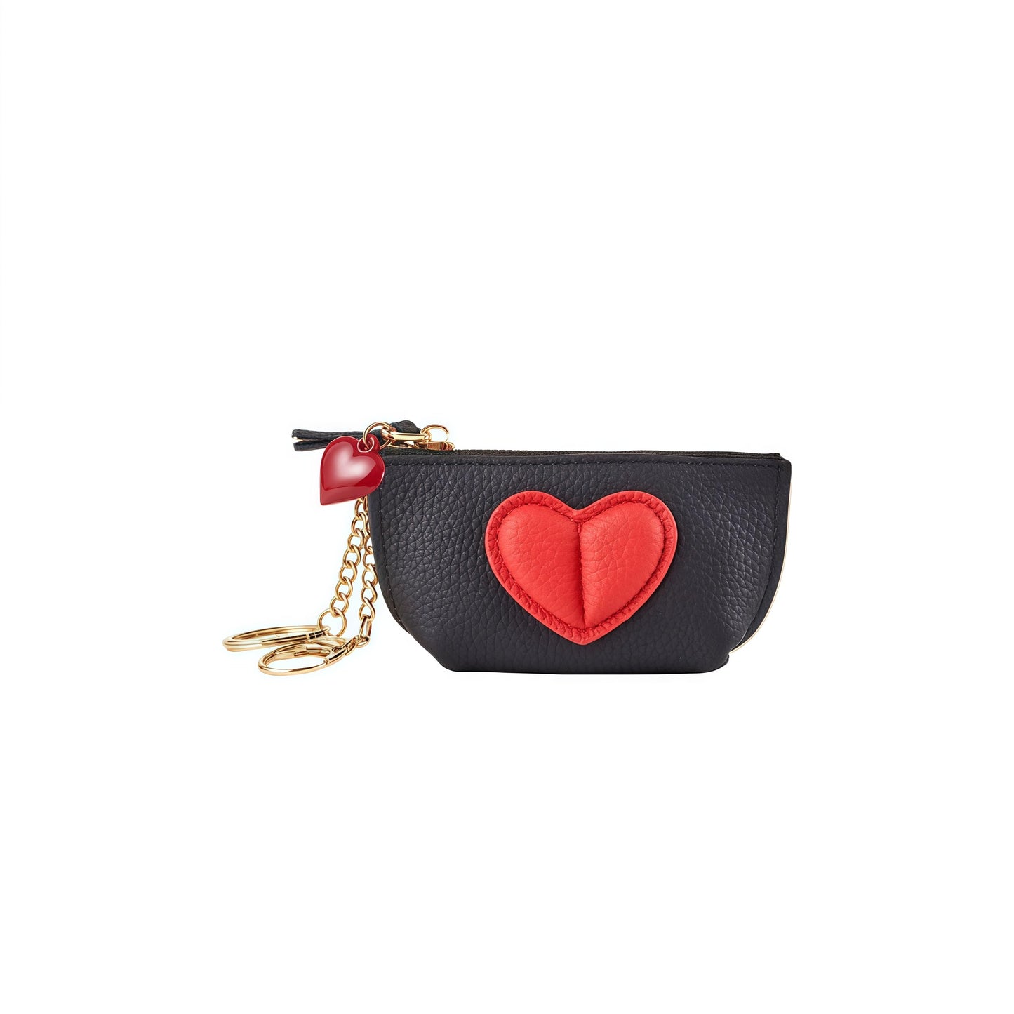 Red Heart Design Small Coin Purse - Cute Compact Keychain Change Purse Soft Leather Wallet with Zipper for Women (Black)