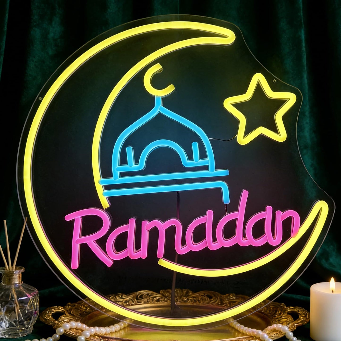 RumonZS Ramadan Kareem Neon Sign 15 in Eid Mubarak Neon Lights for Wall Decor Muslim Islamic Led Light Sign for Ramadan Mubarak Ramadan Kareem Sign Islamic Muslim Home Bedroom Party Decor Gift