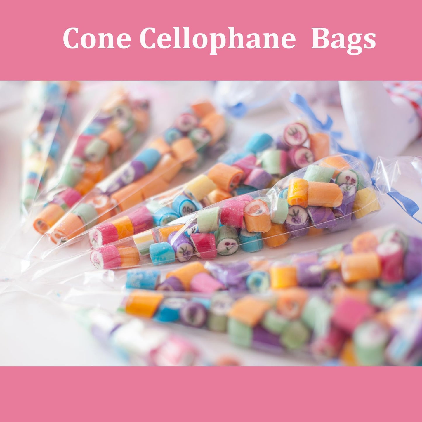 Morepack Cone Cellophane Bags,200 Pieces 6.3"x11.8" Cello Clear Cone Shaped Treat Bags with Twist Ties, Plastic Triangle Bag for Popcorn Favor Candy