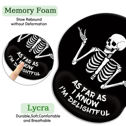 LIMKRIAN Skeleton Mouse Pad, Ergonomic Mouse Pad with Wrist Rest, Gaming Mouse Pad Wrist Support with Non-Slip Pain Relief PU Base, Funny Skull Mouse Pads for Desk, Goth Office Desk Accessories Decor