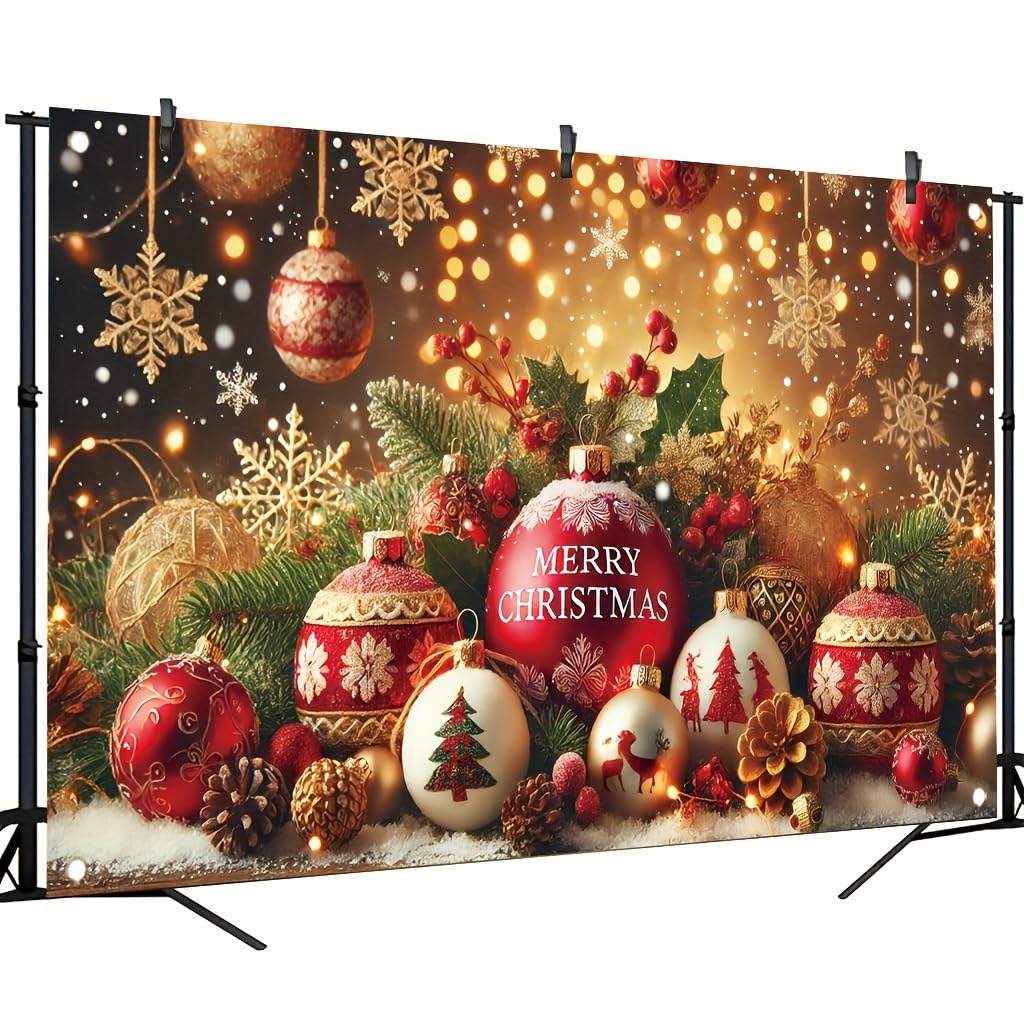 Tomhong Christmas Party Decoration 71x43 Inch Merry Christmas Ball Ornament Pine ConeSnowflake Gift Box Holly Bell Holiday Scene ndoor Outdoor Xmas Celebration Decor