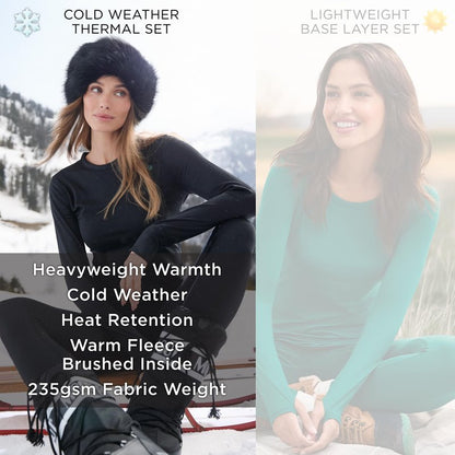 Cuddl Duds Womens Heavyweight Fleece 2 Piece Long Sleeve Thermal Underwear Set – Shirt & Leggings Base Layer for Cold Weather – Winter Clothing Long Johns Lounge Sets for Women, Navy Blue, XS