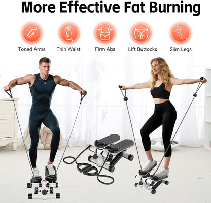 Steppers for Exercise at Home, Mini Stepper with Resistance Bands, Hydraulic Fitness Stepper with LCD Monitor, 360LBS Weight Capacity Portable Stair Stepper for Small Spaces