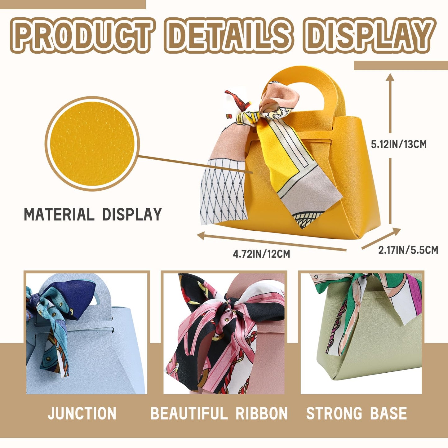 LPEIEB 12 Pack Leather Ribbon Candy Bag Gift Bags PU Wedding Gift Bags with Handle Ribbon Reusable Party Favor Boxes for Weddings Birthdays Christmas Baby Showers Halloween(White)