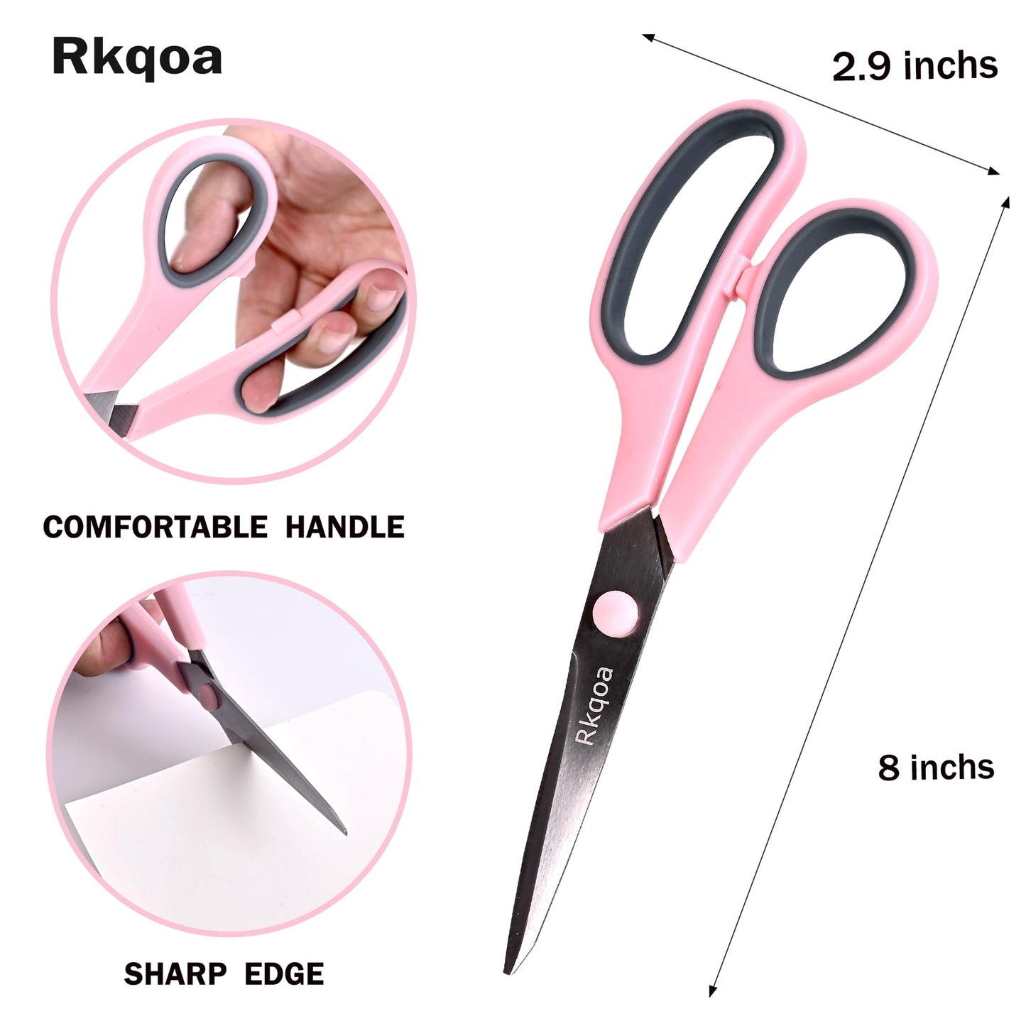 24 Black Scissors Bulk, Rkqoa 8" All Purpose Scissors Pack - Thick Sharp Shears for Office School Sewing Craft Supplies, Classroom Must have, Teacher/Class Scissor, Right/Left Handles