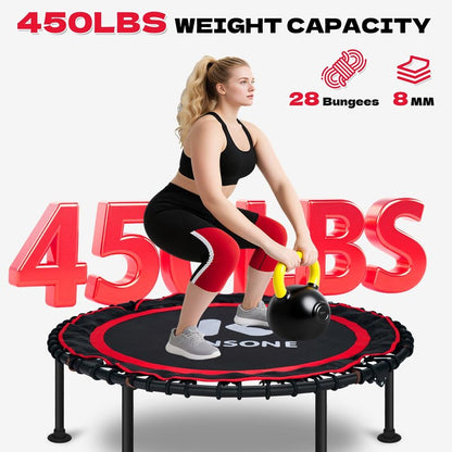 K KENSONE 40" Foldable Rebounder Trampoline for Adults with Bungee, 450 LBS Quiet Indoor Mini Trampoline for Adults Fitness, Gym Workout, Home Exercise, Red