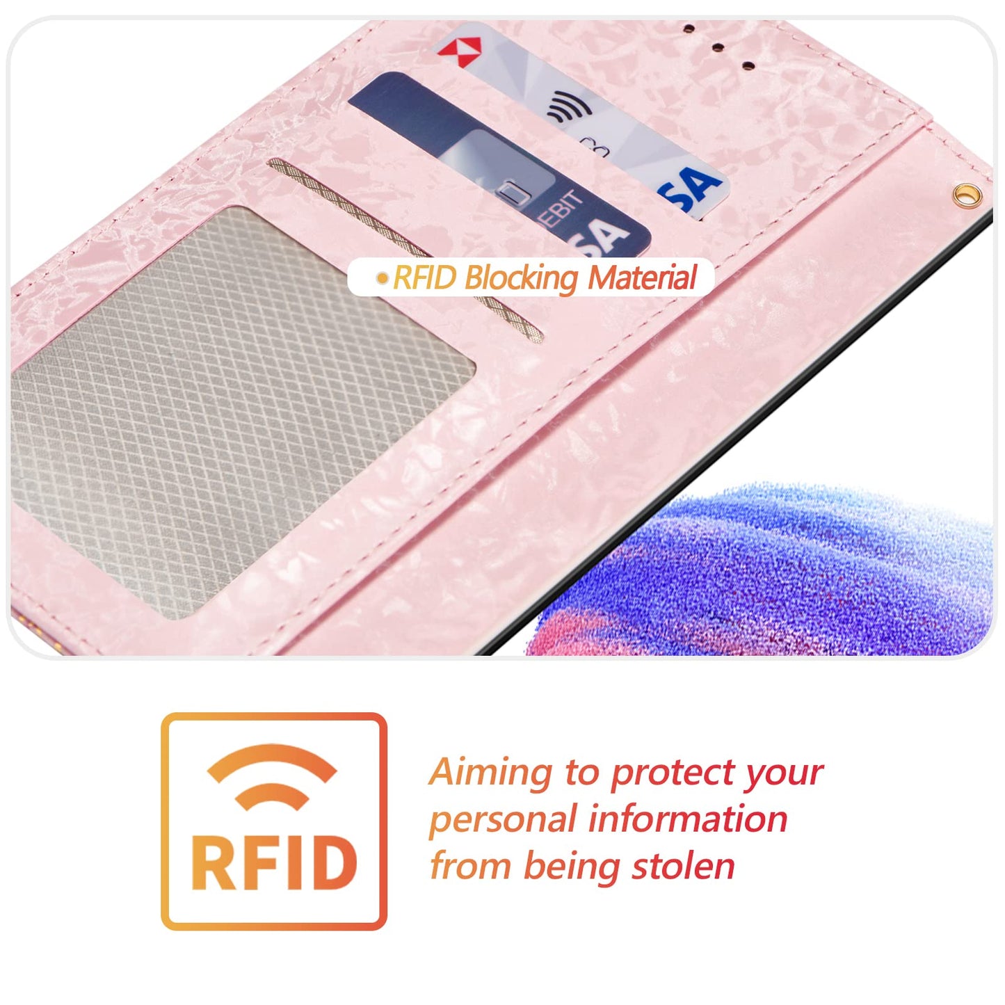 UEEBAI Wallet Case for Samsung Galaxy S25 Plus 5G, PU Leather Phone Case Kickstand RFID Blocking Flip Case Card Slots Wrist Strap Relief Engraved Pattern Magnetic Closure Flower Case, Blue Butterfly