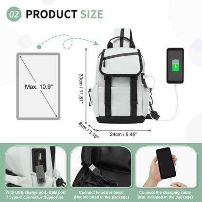 SUIKIHUM Small Backpack for Women Men, Convertible Crossbody Bags with USB Charge Port, Lightweight Casual Sling Shoulder for Outdoor Travel (Beige)