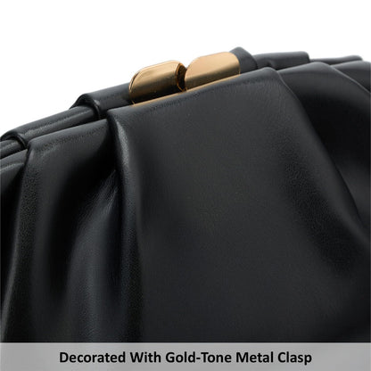 DETARA Vegan Leather Clutch Purse for Women Formal Soft Pleated PU Clutch Elegant Evening Bag Wedding Party and Prom (Black 933)