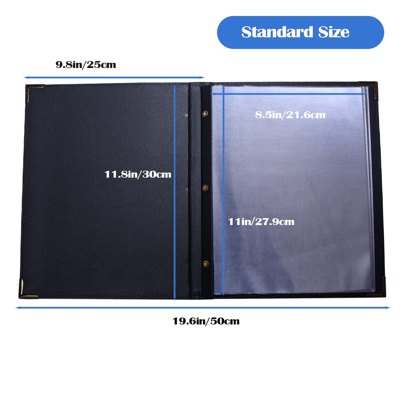 Menu Covers Premium Faux Leather - Menu Holder 8.5" x 11" with Transparent Sleeve - 7 Page 14 View for Restaurants, Bars, and Cafes (2-Pack)