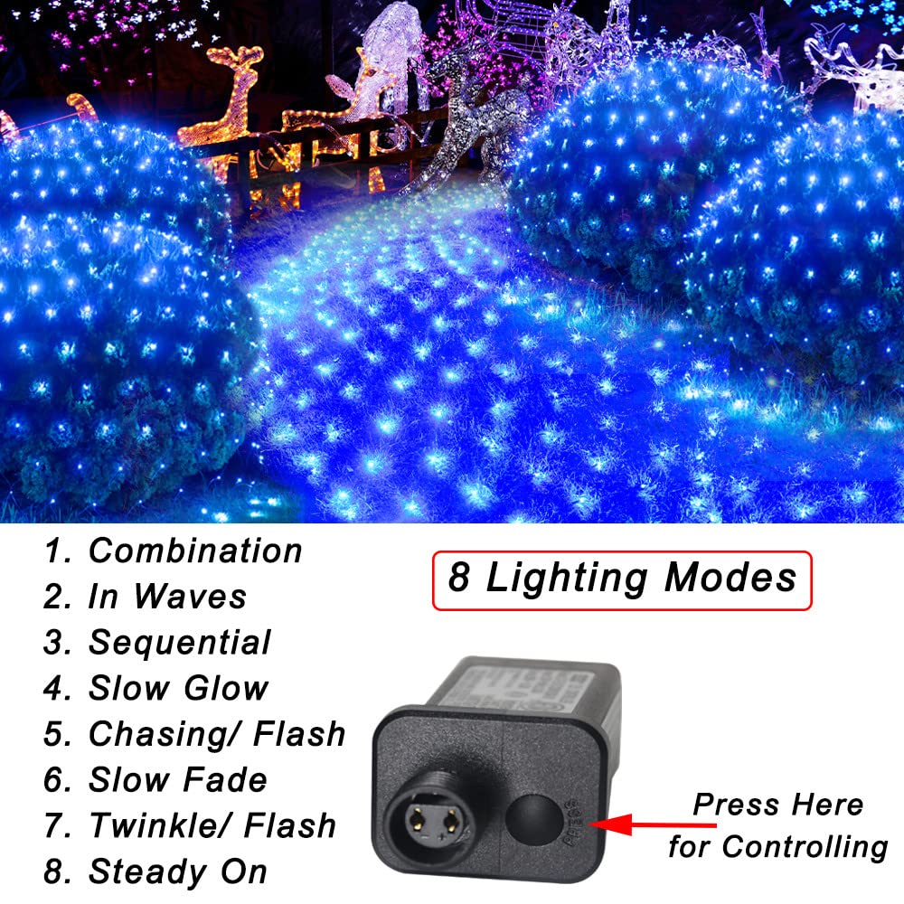Blue Net Lights, 360 LED Christmas Net Lights Outdoor, 21ft x 5ft Large Net Mesh String Lights, 8 Modes Twinkle String Lights Connectable Plug in for Bushes Christmas Hedge Yard Garden Party Decor