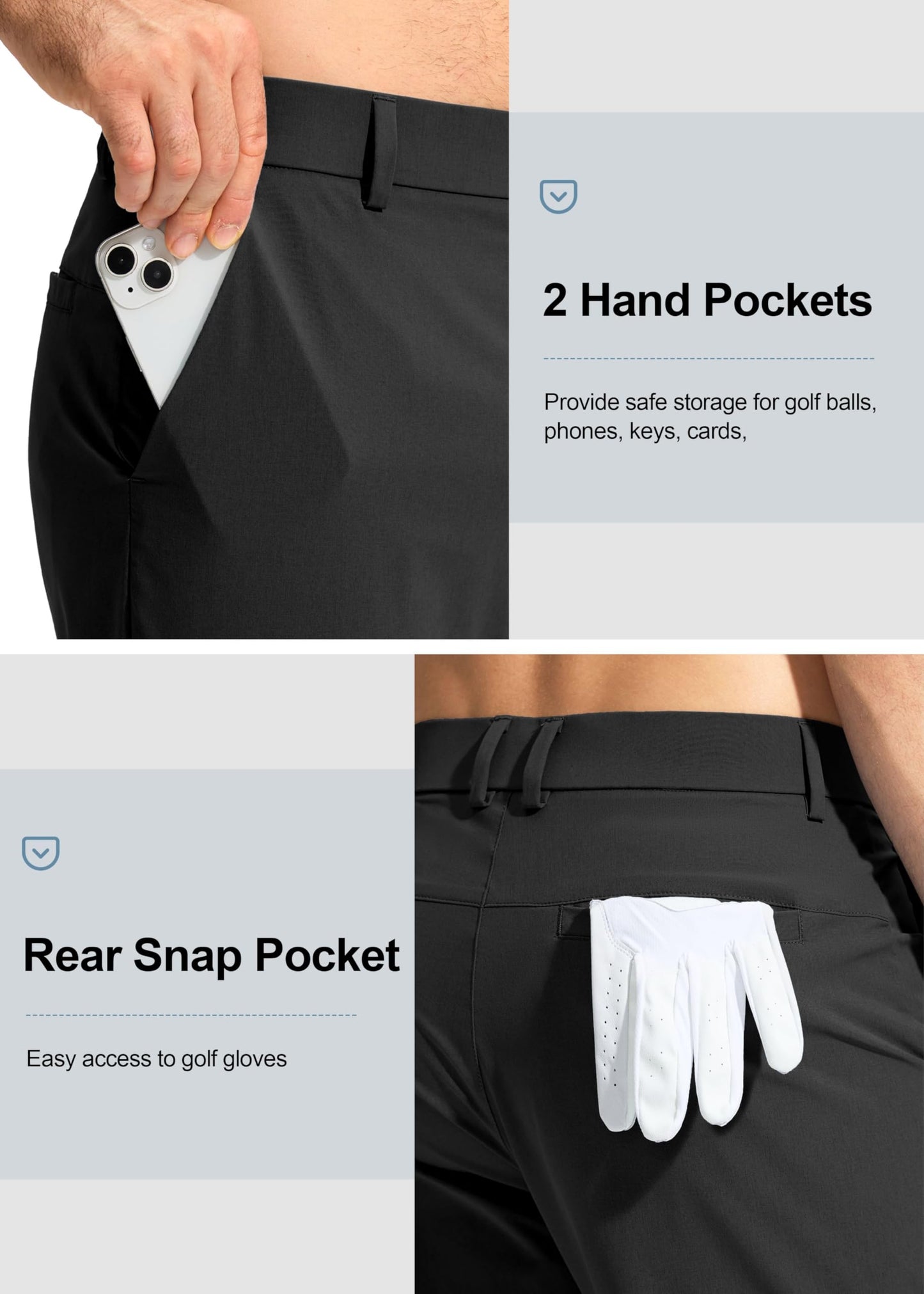 Pudolla Men's Golf Pants Stretch Work Pants for Men Dress Comfy Pants 30 Lightweight Quick Dry Casual Trousers(Black 30Wx30L)