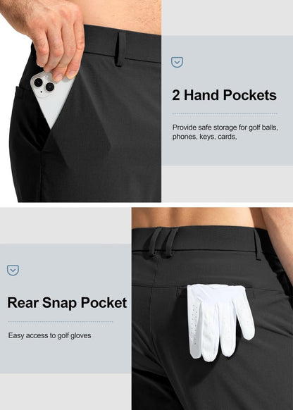 Pudolla Men's Golf Pants Work Dress Comfy Pants Casual Slacks Trousers with Pockets(Black 28Wx34L)