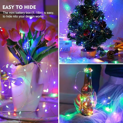pozzolanas 24 Pack Multi-Colored Fairy Lights Battery Operated 3 Modes 7FT 20 LED Waterproof String Lights Twinkle Silver Wire for Mason Jars Wedding Christmas Halloween Party Decor (24,Multi-Colored)