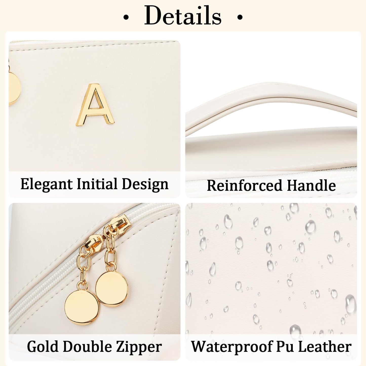 CLOUDWINGS Birthday Gifts for Women Teen Girl, Personalized Initial Makeup Organizer Bag Set, Open Flat Travel Cosmetic Bag With Clear Divider and Handle(Beige,A)