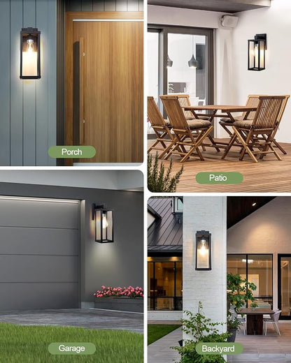 LITFIT Matte Black Outdoor Light Fixtures Wall Mount, Waterproof Rustproof Porch Lights, 14 Inch Outside Wall Lanterns for Patio, Front Door, Garage, Backyard, 2-Pack, Bulbs Not Included
