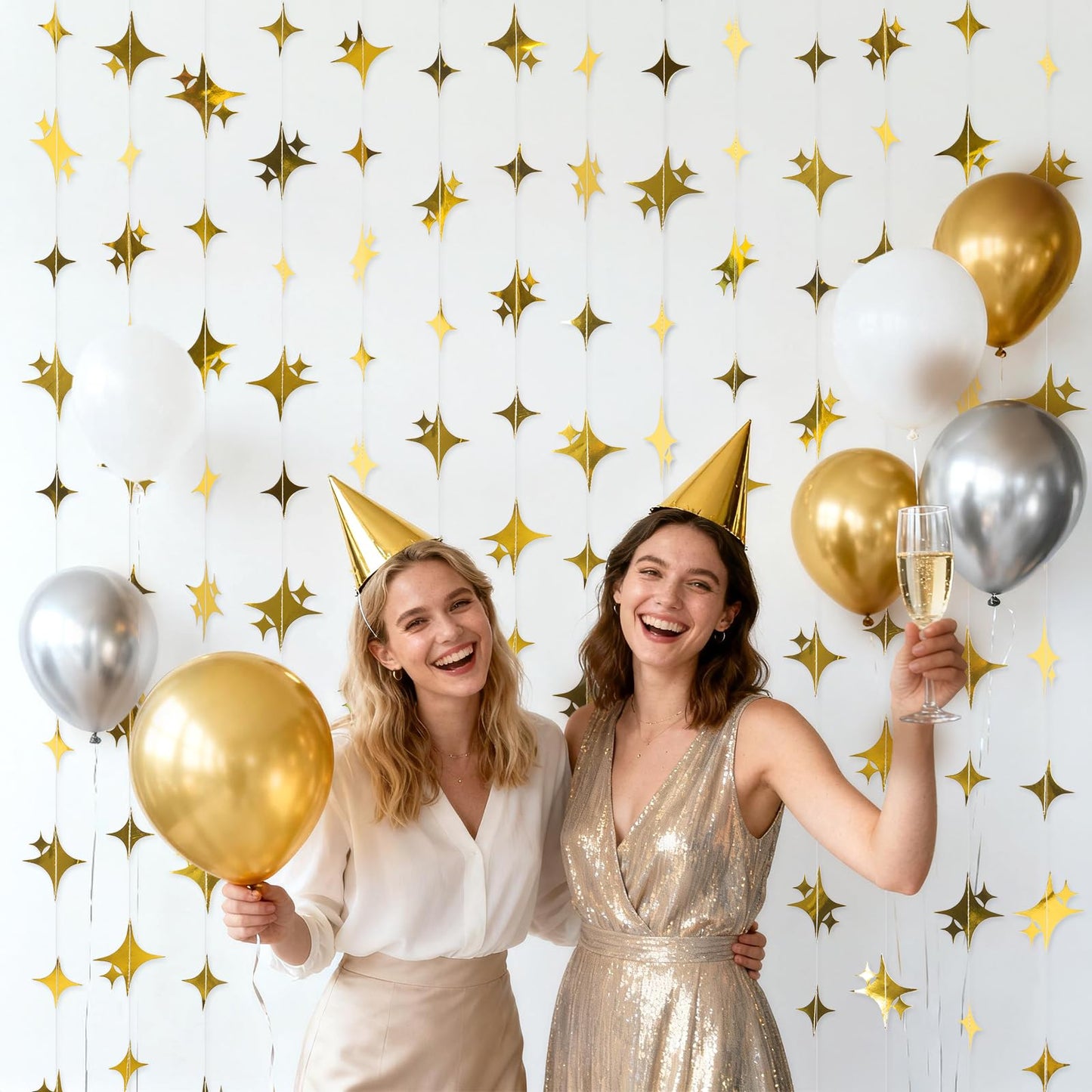 jijAcraft Glitter Gold Four-Angle Star Garland Decorations Hanging Garands Banner Backdrop, Star Party Decoration for Birthday Baby Shower Wedding Kids Room Ramadan EID Graduation Decor (39 Feet)