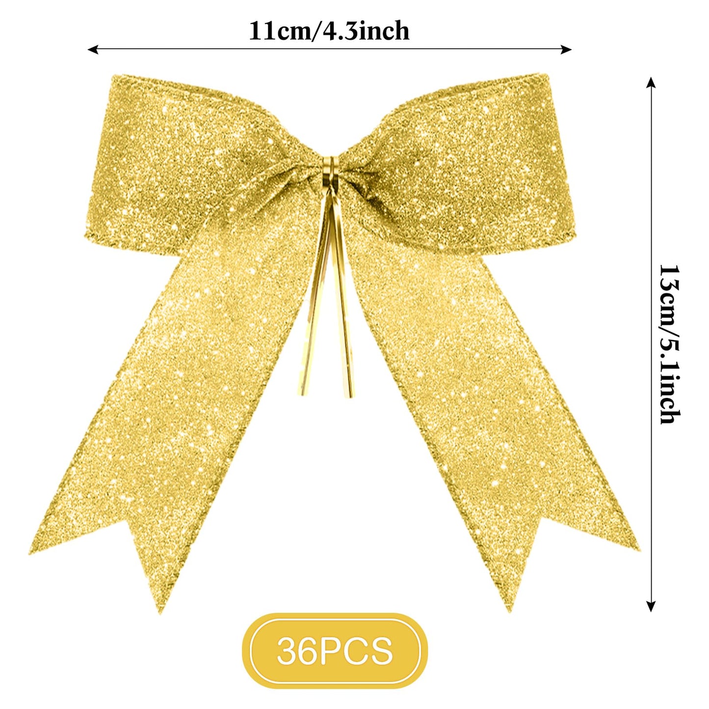 Sumind 36 Pieces Gold Christmas Tree Glitter Bows, 5 x 4 Inch Tie Ribbon Twist Tie Bows for Treat Bags Gift Wrapping Basket Wedding Birthday Valentine Christmas Tree Wreath Garland Decoration
