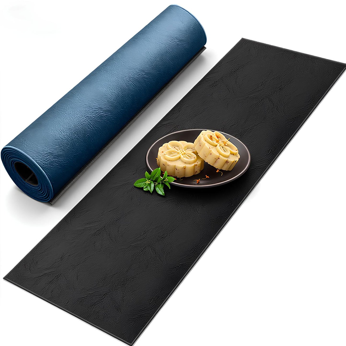 Double-Sided Faux Leather Table Runner, Blue & Black Reversible, Waterproof Heat Resistant Non-Slip Wipeable Oil-Proof Tablecloth, for Dining/Coffee/TV Stand/Dresser 13x72 inch