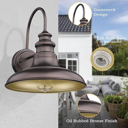 Outdoor Barn Light Fixture Farmhouse Wall Mount Light Gooseneck Wall Sconce Exterior Wall Lighting Fixture Industrial Bronze Finish Lantern for Porch with Gold Interior, 4Pack, RZ004-4PACK ORB