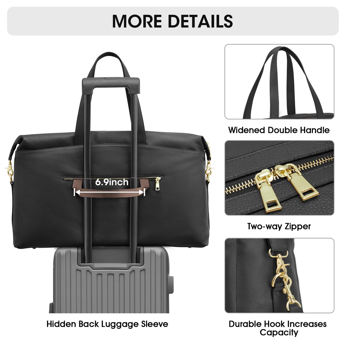 Kattee Weekender Bags for Women Leather Travel Bags for Women Duffle Overnight Duffel Carry on Large Tote Bag