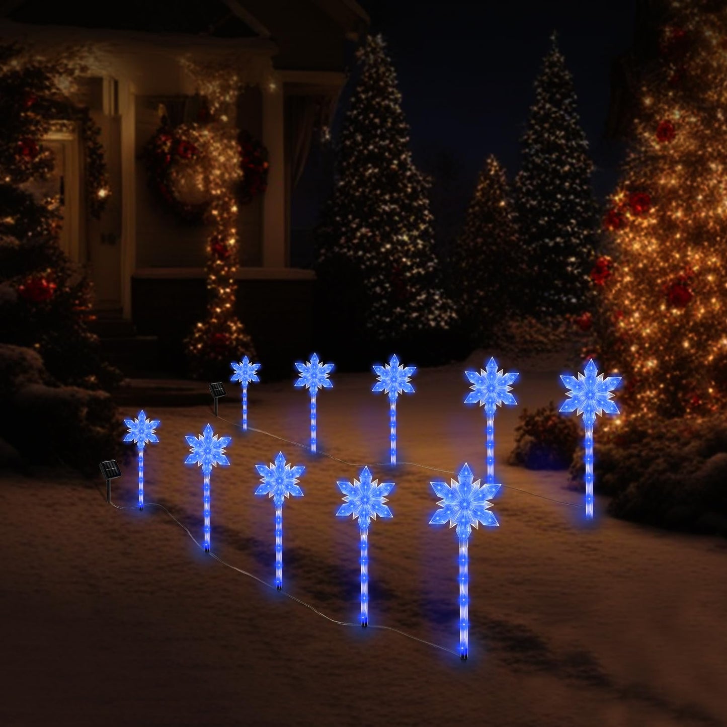 VOGVOG Snowflake Solar Christmas Pathway Lights, Set of 5 LED Outdoor Stake Lights, Waterproof Christmas Decorations for Garden, Yard, Lawn, Walkway, Patio Decor (Bule, 5pcs)