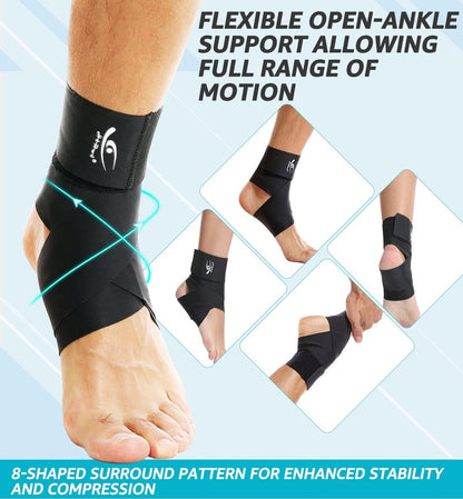 HiRui Ultrathin High-Elastic Ankle Wraps Ankle Brace for Men Women Kids, Adjustable Ankle Straps for Running, Football, Basketball, Sprains, Arthritis, Plantar Fasciitis (Black, Medium (Pack of 2))